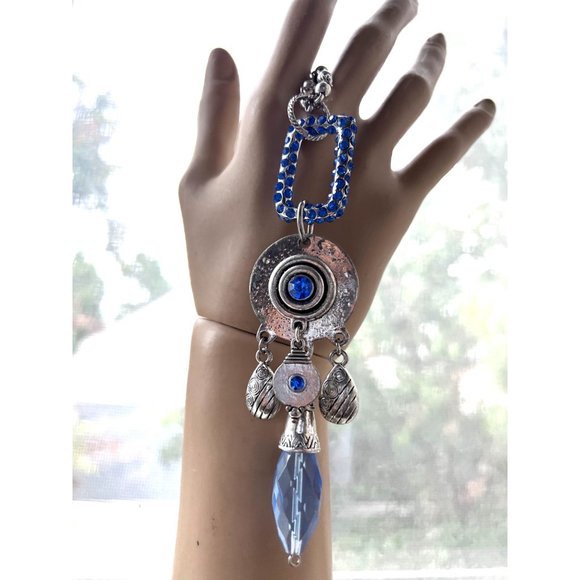 Blue Crystal Pendant with Charms Necklace - Picture 2 of 3